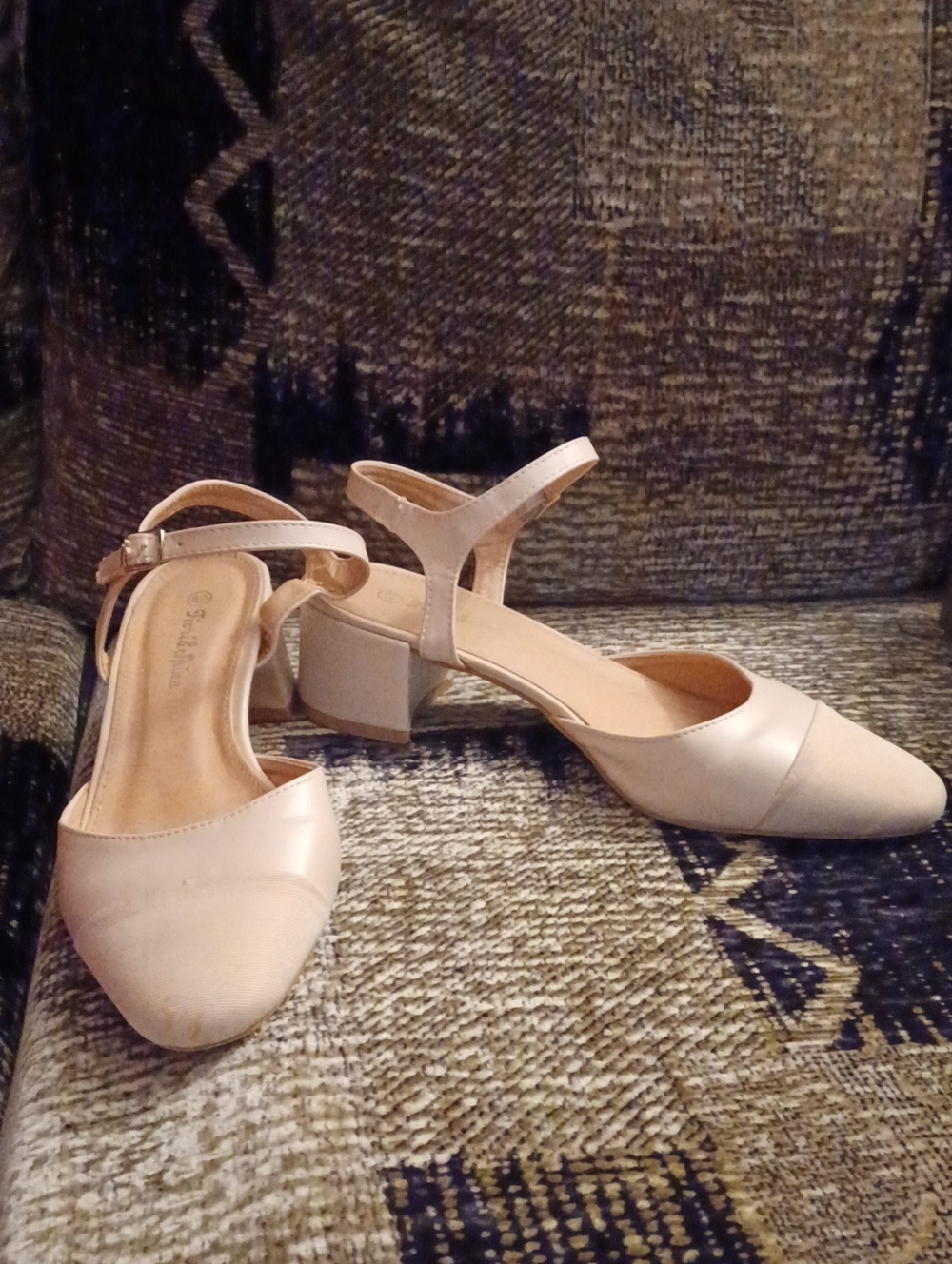 4/$30 Beige Ankle-Strap Block Heel Sandals - Size 40